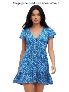 Sky to Moon S blue/white floral babydoll dress